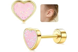 LOLIAS 20G Boucles D'oreilles Tige Forme Cœur Titane Pour Filles Femmes Or 14 Carats Petites Boucles D'oreilles À Paillettes Mignonnes Hypoallergéniques Boucle D Oreille Enfants Fille