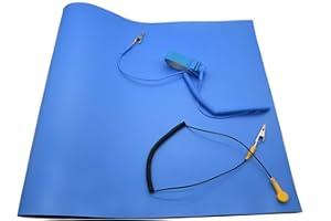 BOOTOP PIN ESD High Temperature Mat Kit,ESD Mats,ESD Rubber Mat,ESD Kit,16" x 24" x 0.08",Blue, Anti Static Mat with ESD Wrist Strap and ESD Grounding Cord for Sensitive Electronics Working - ESD Mat Kit