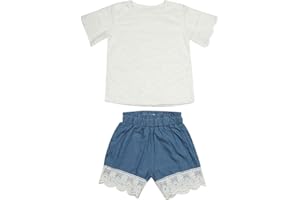 Tnfeeon Mädchen Outfits, Sommer Informelle Spitze Rundhals Kurzes Hemd Denim Shorts Set Kleidung für Kleinkinder Mädchen