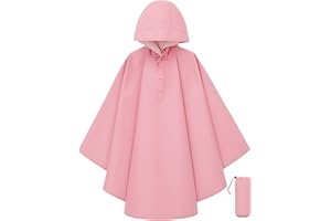 KAKU NANU Poncho Impermeable Chubasquero Niño Niña 3-14 Años Capa con Una Gran Capucha y Una Bolsa de Almacenamiento Amarillo Azul Rosa Rojo