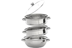 BZYFJB Vaporera de 3 niveles, olla de vapor de acero inoxidable, cocina de alimentos, cocción al vapor, revestimiento antiadherente, 28 cm, apto para cocina, inducción