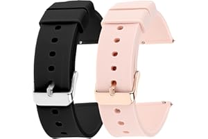 cobee Lot de 2 bracelets de montre en silicone étanches à dégagement rapide avec boucle en acier inoxydable noir ou argenté compatible avec les de sport pour montre intelligente