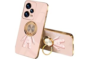 HAOYE Funda para Xiaomi Redmi Note 12 Pro+ Plus 5G, Diseño Patrón Galvanizado Elegante y Hermoso Suave Silicona Ligera Delgado TPU Bumper Anti-caída Carcasa con 360° Anillo Soporte, Rosado