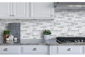 Yoillione 10 Sheets Peel and Stick Wall Tiles for Kitchen, Waterproof Backsplash 3D Vinyl Self Adhesive with Marble Brick Effect, Grey for Bathroom, 12"x12"