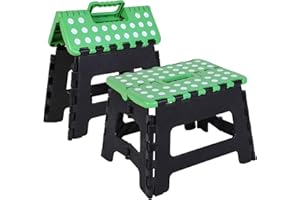 BOZEXPRO 9 Inch Folding Step Stool for Adults and Kids - Non-Slip, Collapsible for Kitchen, Gardens, Bedrooms - Plastic Step Up Stool (Green and Black)