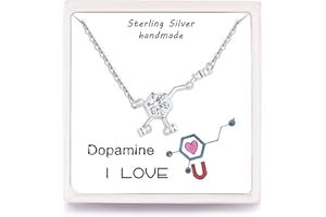 Qings Cząsteczka dopaminy damski łańcuszek na szyję na Walentynki, srebro wysokiej próby 925, wisiorek z cyrkonią, biżuteria prezent dla żony, przyjaciółki, nauczyciela, miłośnika nauki, regulowana