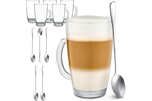‎COSUMY Cosumy 6 Latte Macchiato Gläser mit Henkel und Löffel - 300ml - Hält lange warm - Ideale Größe für Kaffeevollautomaten - Spülmaschinenfest