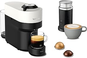 Krups Nespresso VERTUO Pop XN9201 - Cafetera de cápsulas, máquina de café expreso de Krups, 4 tamaños tazas, tecnología Centrifusion, 35 % plástico reciclado, Coconut White, Color Blanco