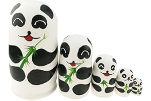 WINTERWORM Lot de 5 poupées russes de 13 cm en forme de panda matriochka pour enfants - Jouets empilables en bois faits à la main - Fournitures de fête - Souvenirs culturels