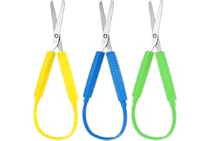 TELOOCO 3 Stück Bastelschere Adaptives Design Schlaufenscheren Bunte Griff Schere 14 cm Bastelschere Kinder Selbstöffnende Sicherheitsschere für Schulen Besondere Bedürfnisse (Gelb, Grün, Blau)