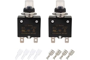 EPLZON 20A Disyuntor de botón de reinicio manual 125/250VAC 50VDC Protector de sobrecarga térmica con terminales de conexión rápida y cubierta de botón impermeable (paquete de 2 piezas)