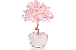 RIVIEVAL Albero di cristallo di quarzo rosa fatto a mano, albero di pietre preziose curative per la casa e l'ufficio, albero dei chakra, regalo di buona fortuna per le donne, compleanno (rosa)