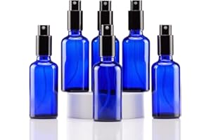 YIZHAO Azul Bote Spray Pulverizador Cristal 50ml, Pulverizador Cristal Pequeño con Fina Niebla, para Aceite Esencial, Aromaterapia, Perfume,Limpieza, Viaje, Agua,Farmacia, Laboratorio – 6Pcs