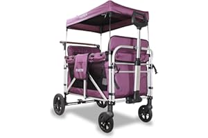 FUXTEC FX-CTXL900 Purple XL All-Terrain Folding Wagon for Kids to Sit In – 4-Seater Collapsible Stroller Wagon with Canopy, Safety Belts & Durable Steel Frame – Foldable Utility Cart for Families