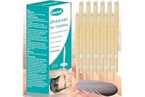 CHERIOLL Bougies Auriculaire, Ear Wax Remover, Bougies D'oreille, Ear Candle, Pour Oreilles Bloquées, 12PCS Enlèvement de Cire D'oreille,Cônes de Bougies en Cire D'abeille Avec Disques de Protection