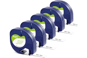 Markurlife Ruban pour Étiqueteuse Compatible pour Dymo Ruban LetraTag Papier 12mm x 4 m (Dymo S0721510 / 91200), Noir sur Blanc pour Dymo LetraTag LT-100H LT-100T LT-110T QX50 XR XM 2000 Plus