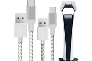 Primicity PS5 Controller Charger Cable 2 Pack-PS5 Charging Cable (3M Extra Long) for DualSense Controller - (10FT) USB to USB-C Ps5 Charger Wire - Silver Nylon Braided - UK Seller