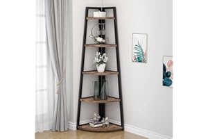 Tribesigns - Étagère d'Angle Rustique et Industrielle 176 cm - 5 Niveaux pour Salon, Cuisine, Bureau à Domicile - Marron