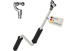 BAUHELD® Manivelle de store avec crochet sphérique [fabriqué en Allemagne] – Barre de store avec revêtement par pulvérisation [120 cm] – Poignée haute résistance en plastique – Compatible avec œillets