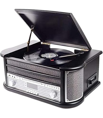 Crosley Powel 7-in-1 Plattenspieler – Mit CD-Player, Bluetooth, Radio & Vintage-Auto-Design, Retro-Rot