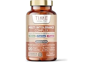 TIME HEALTH Digestive Enzymes - Comprehensive Food Intolerance Complex - Targets Multiple Intolerances Including Gluten, Lactose & Casein - UK Made - Zero Additives - 120 Capsules