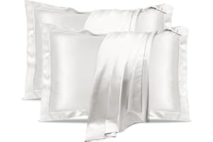 UQQU 2er Set Maulbeerseide Kissenbezug, 100% Seidenkissenbezug 40x80cm für Haar und Hautpflege, Natürliche Seide Kissenbezug mit Weiche Atmungsaktive Glatte Standardgröße - Weiß