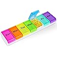 Alyvisun Pill Box 7 Day 1 Times a Day, Travel Daily Pill Box Organiser 7 Day, Weekly Tablet Organiser, Large Pillbox Tablet Box Portable Pill Case Tablet Dispenser for Travel Work, White