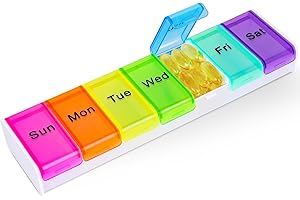 Alyvisun Pill Box 7 Day 1 Times a Day, Travel Daily Pill Box Organiser 7 Day, Weekly Tablet Organiser, Large Pillbox Tablet Box Portable Pill Case Tablet Dispenser for Travel Work, White