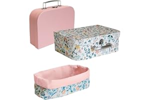 BOX AND BEYOND Lote de 2 maletines de cartón FSC 100% + 1 organizador de polialgodón de tamaño M&L (Tiny Flowers)