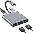 USB C to Dual HDMI Adapter, 4 in 1 HDMI Splitter for Dual Monitors 4K, USB 3.0, PD 100W, USB Type C to Dual Monitors Adapter Multiport for MacBook Pro/Air, iPad, Surface, Dell, Chromebook