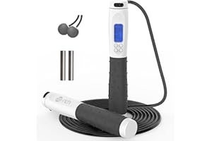 Te-Rich Skipping Rope Adult Fitness, Digital Speed Jump Rope with Counter [Ropeless for Indoor Use] for Women Men and Kids, Weighted Handles, Adjustable Rope, Exercise Equipment for Crossfit Boxing