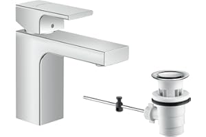 hansgrohe Mitigeur de lavabo Vernis Shape, hauteur sous bec 100mm, économie d'eau (EcoSmart), robinet lavabo avec tirette et vidage, chromé, 71561000