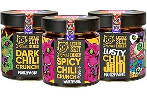 ‎J.KINSKI J.Kinski® Favorites Bio Würzpasten Box (3x 160g) Crispy Chili Oil zum Marinieren, als Pesto, Chili Crunch zum Nachwürzen, Würz Öl für Asia Gerichte | Asiatische Soßen vegan, regional und fair