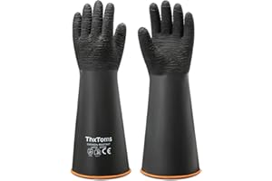 ThxToms Heavy Duty Rubber Gloves, Industrial Chemical Resistant Gloves Waterproof Reusable Protective Work Gloves for Cleaning, Dishwashing,Anti-Slip Design, Soft and Thick, Black, 18" 1 Pair