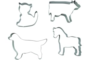 BekkiB - Set di 4 formine per biscotti "animali della fattoria" – tagliapasta in acciaio inox lavabile in lavastoviglie – 880183