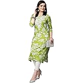GoSriKi Damen Kurta Chikankari Bestickt - Rayon Blend Gerade Passform | 3/4 Ärmel