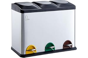 SVITA TC3X15 Treteimer Edelstahl 45 Liter Silber 3X 15L dreifach Abfalleimer 3er-Mülleimer Mülltrennung Küchen-Eimer