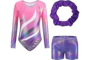 Kiscorpse Gymnastics Leotards for Girls with Gymnastics Shorts & Hairband Set Long Sleeve/Sleeveless Leotard Dancing Ballet Gymnastics Athletic for Girl