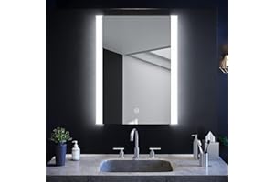 Sirhona - Espejo de baño con LED, 80 x 60 cm, espejo luminoso, baño con antiniebla e iluminación integrada, color blanco frío