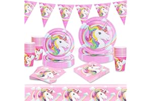Amycute Einhorn Geburtstagsdeko - 102 Teilig Partygechirr Set für Kindergeburtstag, Mädchen, Weihnachten