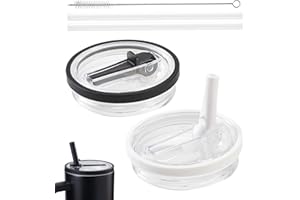 LOOHAOC Stanley 2 sztuki zapasowych pokrywek do kubka o pojemności 40 oz, szczelne i pyłoszczelne, pokrywki premium ze słomką i szczotką, akcesoria Stanley, zapasowa pokrywka ze słomką, czarna + biała)