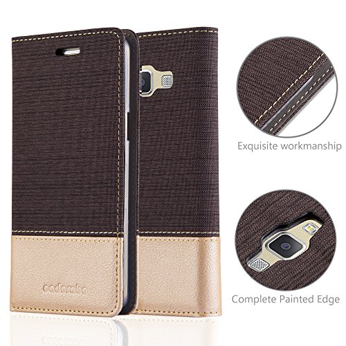 Samsung Galaxy A5 2015  5  Funda Estilo Libro en ANTRACITA ORO de Cadorabo  Dise  o TELO-CUERO-ARTIFICIAL      Cubierta Protectora con Cierre Magn  tico  Tarjetero y Funci  n de Suporte     Protecci  n Carcasa Caja Etui Case Cover
