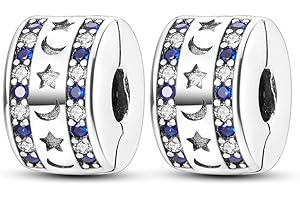 Parmuz Clip Espaciador Charm para Pulsera 925 Pavé de Plata de Ley Circonita Cúbica Clip Lock Espaciador Tapón Charm Bead Star Moon Evil Eye charms Joyería Regalo para Mujer