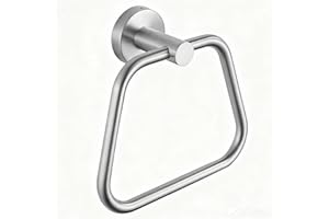 DIYZON Bath Towel Ring, Bathroom Hardware Accessories, Heavy Duty 304 Stainless Steel Towel Holder, Contemporary Trapezoid Wall Mounted Towel Rack (Brushed Nickel)