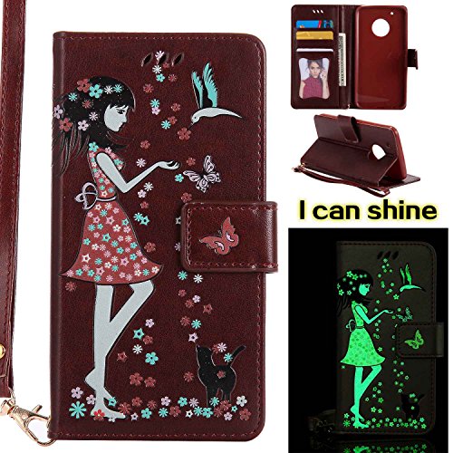 Guran   Luminoso Funda de Cuero Flip Case Cover para Lenovo Moto G5 Plus Smartphone con Funci  n de Soporte y Ranura para Tarjetas-marr  n