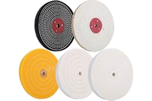 SCOTTCHEN PRO Buffing Polishing Wheel 8" (20.32cm) x 5/8"(1.58cm) Arbor Soft(60Ply) Fine(60Ply) Medium(40Ply) Coarse(3/5" (1.52cm) Thick）Rough(3/5"(7.62cm) Thick) for Bench Grinder - 5 Pcs