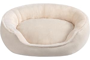 Hollypet Cat Bed Small Dog Bed, Round Pet Bed for Cats and Puppy, Soft Sleeping Beds Breathable Pet Cushion, Beige(55 * 50 * 15cm)