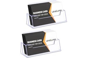 Uniclife 2 Pack Acrylic Business Card Holder for Desk 1 Slot Clear Business Card Display Stand for Men & Women Desktop Business Card Organizer Card Stand for Office Home Exhibition, 60 Card Capacity