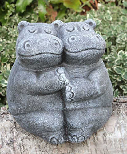 Steinfigur Nilpferdpaar Steinguss Schiefergrau, Figur, Deko, Garten