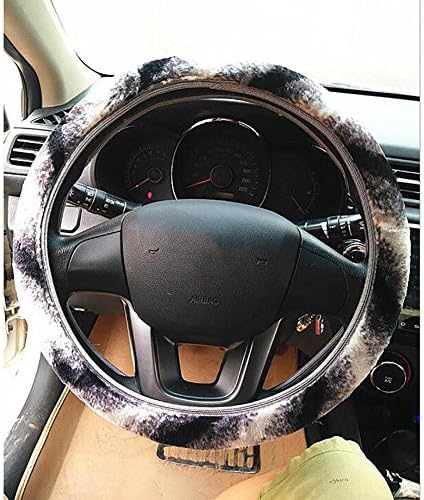 QIAOLEILEI Fashion Car Steering Wheel Cover Car Decorated With High-Quality Short Plush Super-Soft Plastic , black white